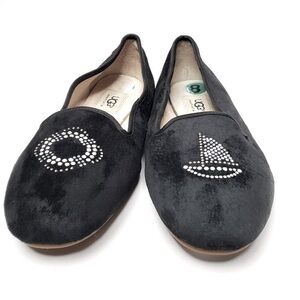 Ugg Suede Loafers Women’s Black Nautical Jewel Sailboat Dock Design Slip On 8